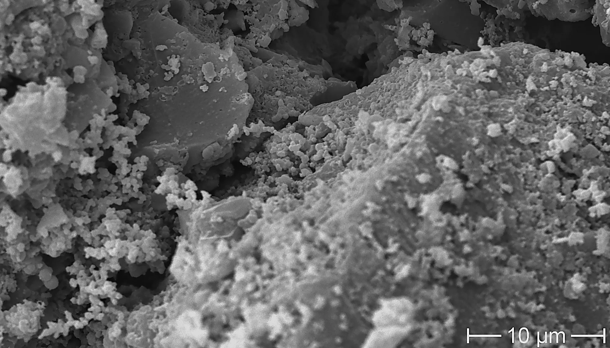 Microscopic view of activated carbon surface showing porous structure that traps odors and VOCs.

