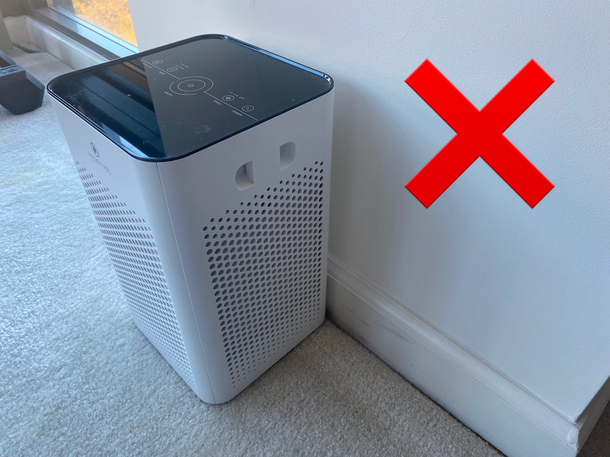 A Medify MA-25 air purifier too close to a wall.