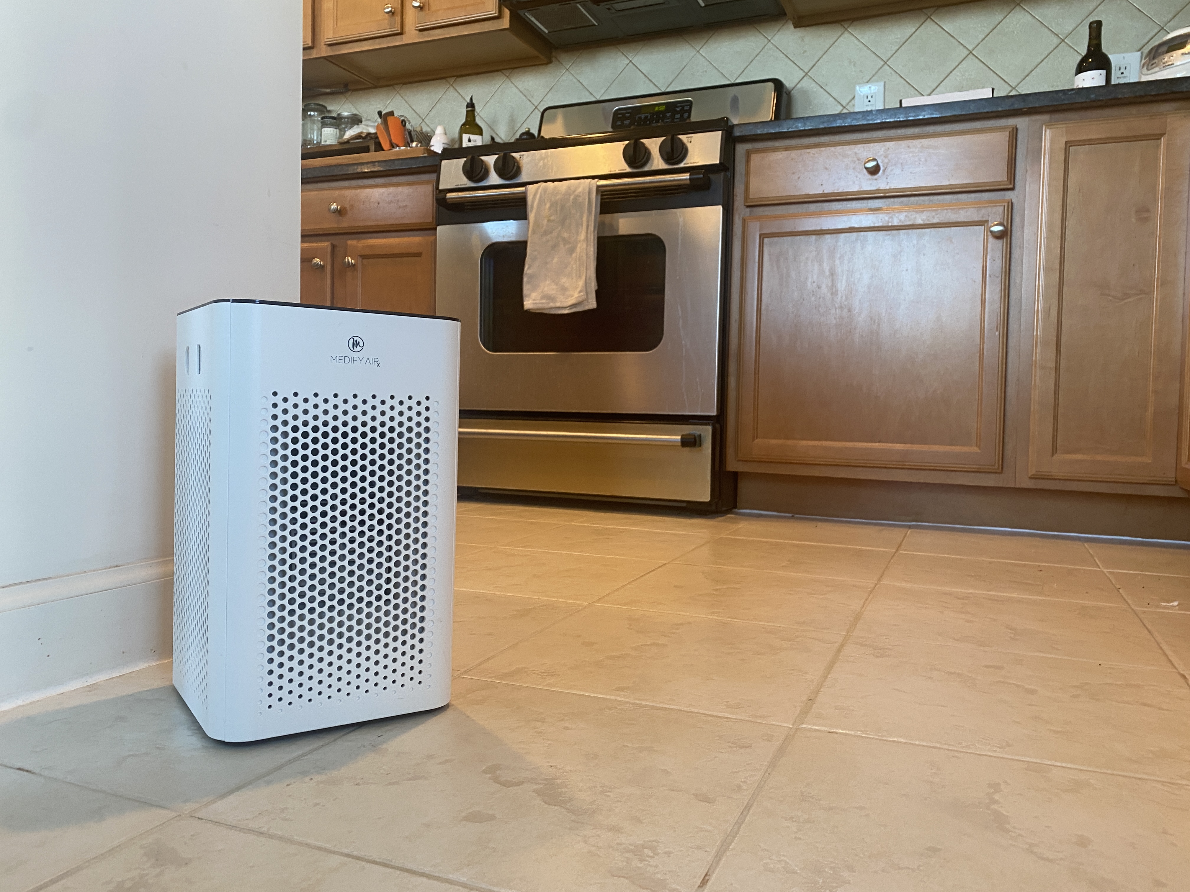 A Medify MA-25 air purifier in a kitchen.